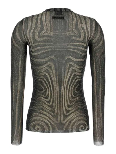 Jean Paul Gaultier Mesh Top With Geometric Pattern And Spiral Print In Black