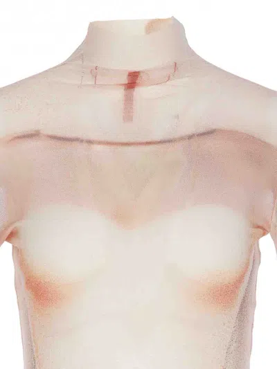 Jean Paul Gaultier Palepink Mesh Turtleneck Dress In Pink