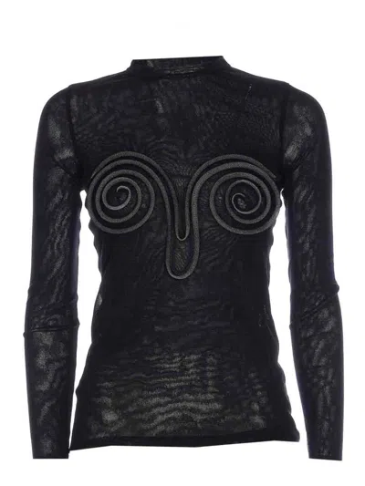 Jean Paul Gaultier Spiral-detail Long-sleeve Top In Black