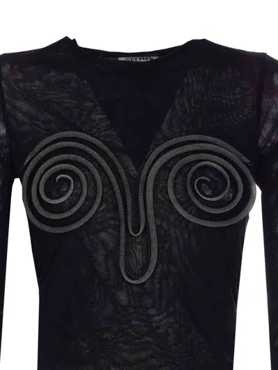 Jean Paul Gaultier Spiral-detail Long-sleeve Top In Black