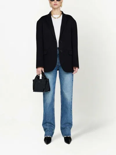 Anine Bing Oversized Wool-cashmere Blazer With Pockets And Padded Shoulders In Black