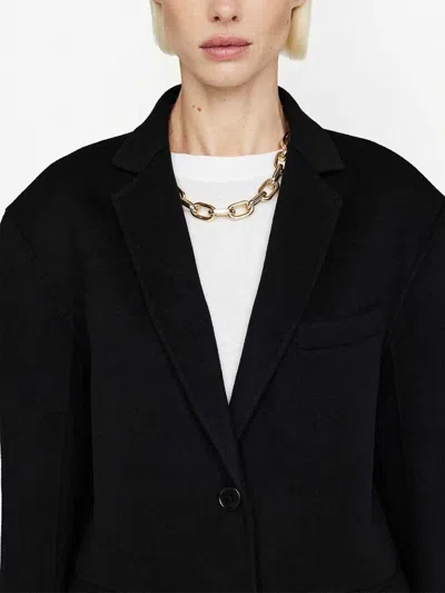 Anine Bing Oversized Wool-cashmere Blazer With Pockets And Padded Shoulders In Black