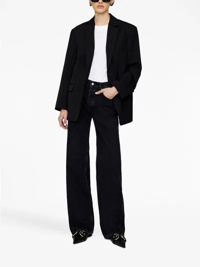Anine Bing Logo-patch Wide-leg Jeans In Black