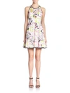 MILLY Surrealist Printed Fil Coupe Cutout Dress