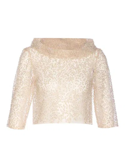 Fely Campo Embellished Beads Transparent Top In Gold