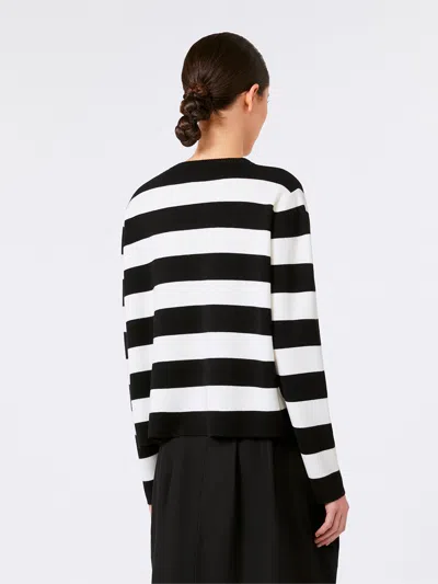 Max Mara Striped Cream Wool Sweater With Embroidered Logo Detail In Black