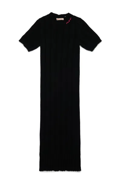 Marni Abito Lungo In Misto Lana Con Rotture In Black