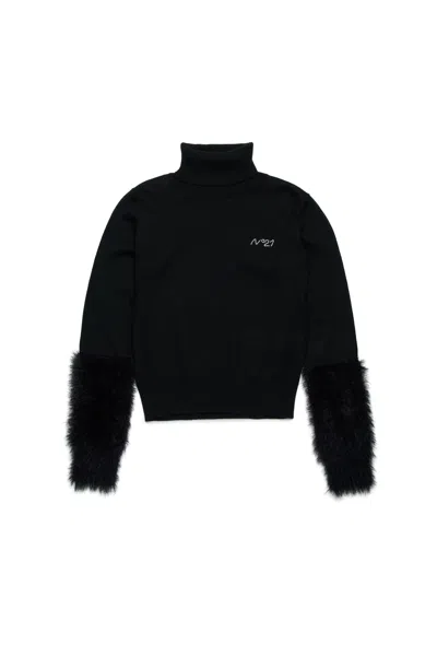 N°21 Fluffy-sleeves Roll-neck Jumper In Black