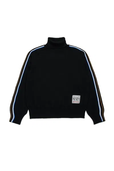 N°21 Lupetto In Misto Lana Con Bande Multicolor In Black