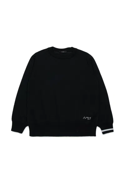 N°21 Pullover In Misto Lana Con Logo In Black