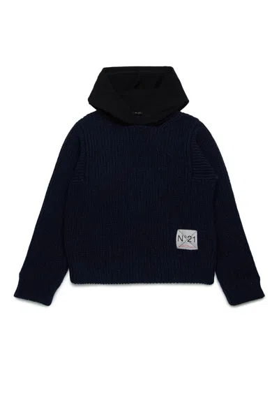 N°21 Maglione Misto Lana Con Cappuccio A Contrasto