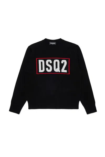 Dsquared2 Pullover In Lana Merino Con Logo Dsq2 In Black