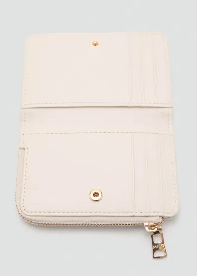 Mango Portefeuille Effet Saffiano À Rabat Blanc Cassé - Femme - Taille Unique -