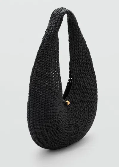 Mango Sac Porté Épaule Ovale En Fibres Naturelles Noir - Femme - Taille Unique -