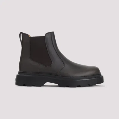 Tod's Dark Brown Leather Ankle Boots In Black