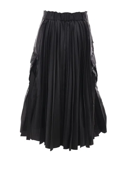 Sacai Nylon-twill Pleated Cargo Midi Skirt In Black
