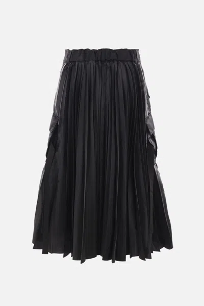 Sacai Nylon-twill Pleated Cargo Midi Skirt In Black
