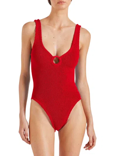 Hunza G 'celine' Red Swimsuit With Cut-out With Ring