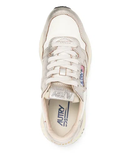 Autry White And Gold Leather Reelwind Sneakers