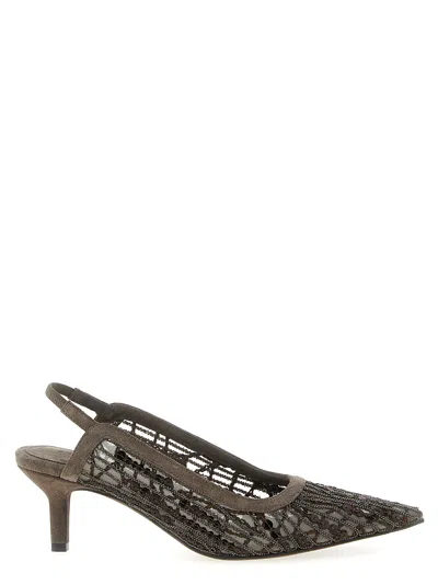 Brunello Cucinelli Glistening Abstract Embroidery City Pumps 55