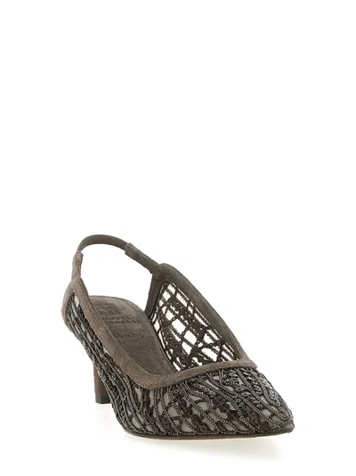 Brunello Cucinelli Glistening Abstract Embroidery City Pumps 55