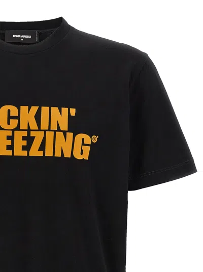 Dsquared2 Black Crewneck T-shirt With Print On The Front And Logo Lettering On The Rear In Cotton Man In Black