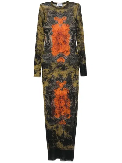 Jean Paul Gaultier Graphic Print Full-length Dress With Long Sleeves In Green