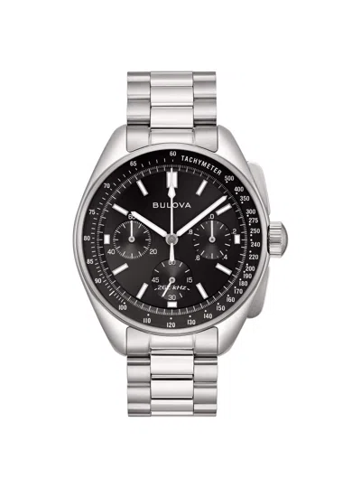 Bulova Men's Chronograph Archive Lunar Pilot Stainless Steel Bracelet Watch Box Set 44mm In Silver