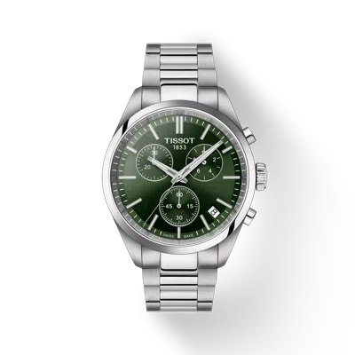 Tissot Pr 100 Chronograph Quartz Green Dial Steel Men's Watch T150.417.11.091.00 In Green