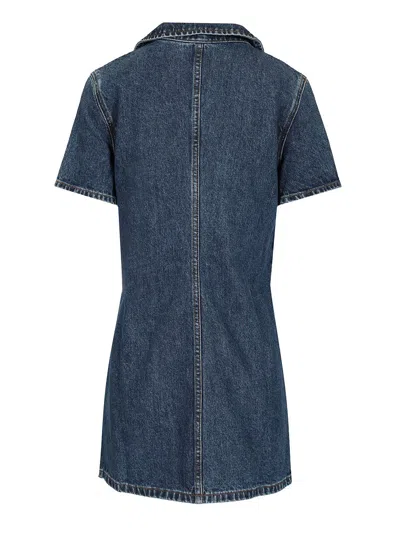Self-portrait Crystal Bow Mini Denim Dress In Blue