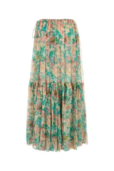 Chloé Pleated Tiered Floral-print Silk-chiffon Maxi Skirt