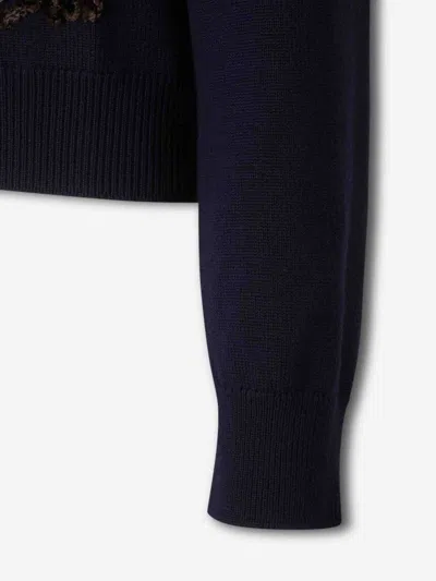Jil Sander Wool Sweater With Floral Pattern In Blue