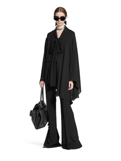 Balenciaga Asymmetric Black Silk Blouse With Scarf In Black
