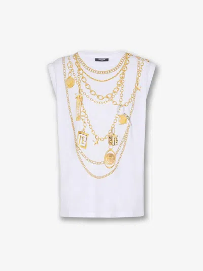 Balmain Cotton Jewellery Print Tank Top In White