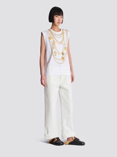 Balmain Cotton Jewellery Print Tank Top In White
