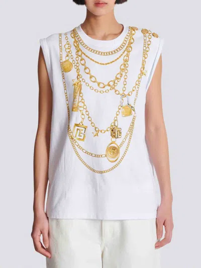 Balmain Cotton Jewellery Print Tank Top In White