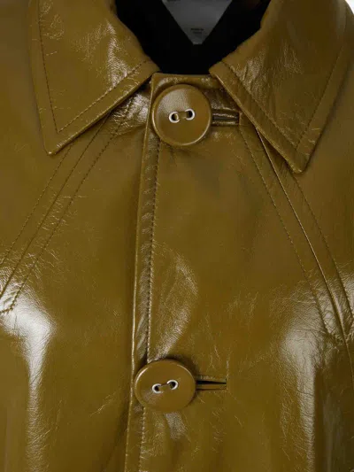 Bottega Veneta Leather Trench Coat In Green