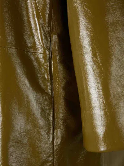 Bottega Veneta Leather Trench Coat In Green