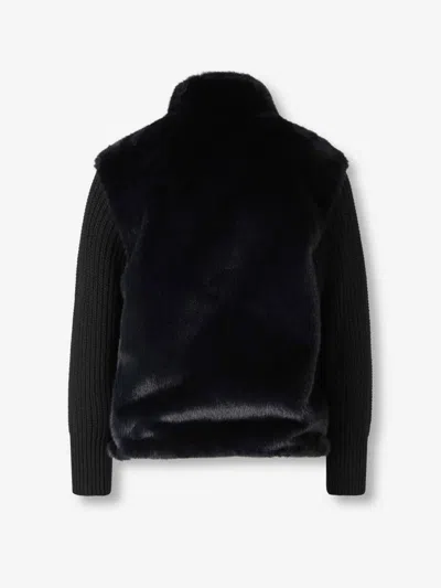 Herno Faux Fur Tricot Jacket In Black