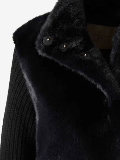 Herno Faux Fur Tricot Jacket In Black