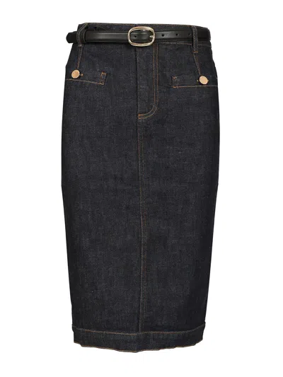 Self-portrait Indigo Denim Midi Skirt In Black