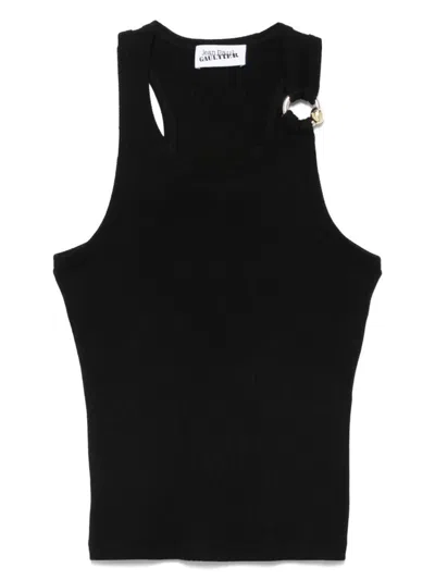 Jean Paul Gaultier Tank Top With Gold-tone Hardware And Ribbed Texture In Black