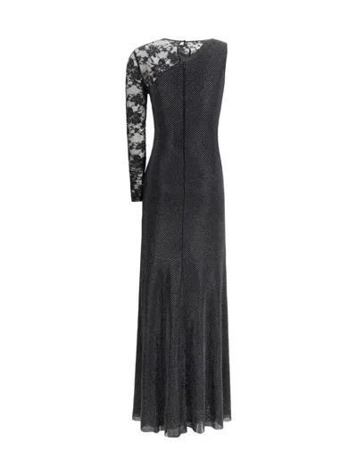 Self-portrait Self Portrait Women Black Rhinestone Mesh And Lace Maxi Dress In Black