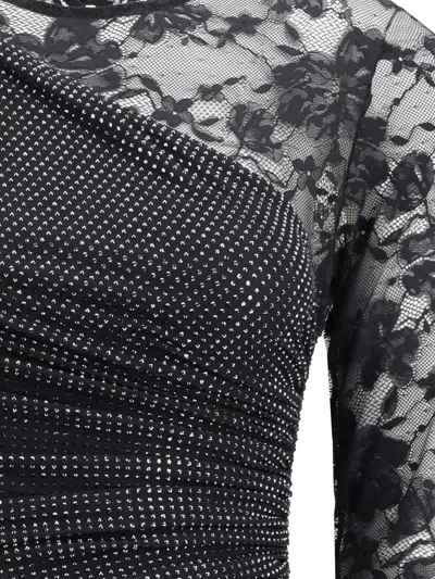 Self-portrait Self Portrait Women Black Rhinestone Mesh And Lace Maxi Dress In Black