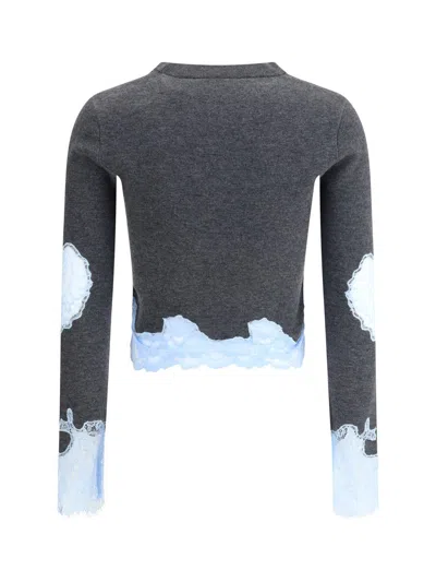 Self-portrait Contrast Lace Knit Sweater Knitwear Grey In Multi