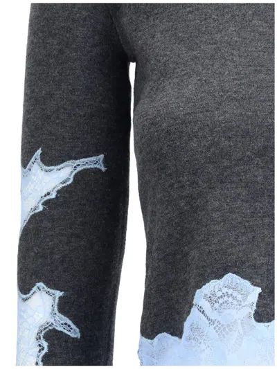 Self-portrait Contrast Lace Knit Sweater Knitwear Grey In Multi