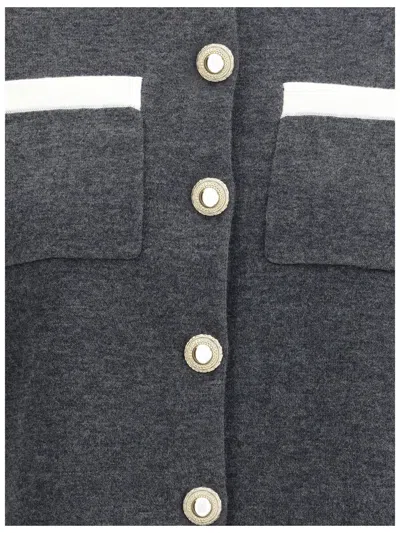 Self-portrait Self Portrait Women Wool Blend Cardigan With Contrasting Collar In Gray