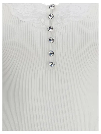 Self-portrait Womens Lace-trim Ribbed Knit Top White