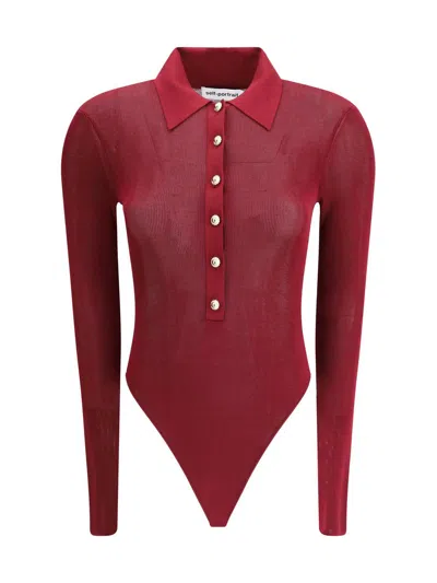 Self-portrait Self Portrait Women Burgundy Viscose Knit Long-sleeved Bodysuit In Burgundy