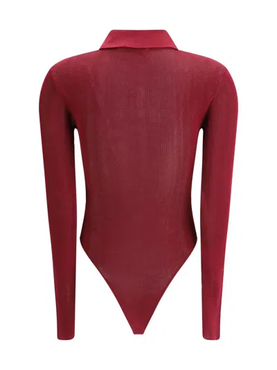 Self-portrait Self Portrait Women Burgundy Viscose Knit Long-sleeved Bodysuit In Burgundy